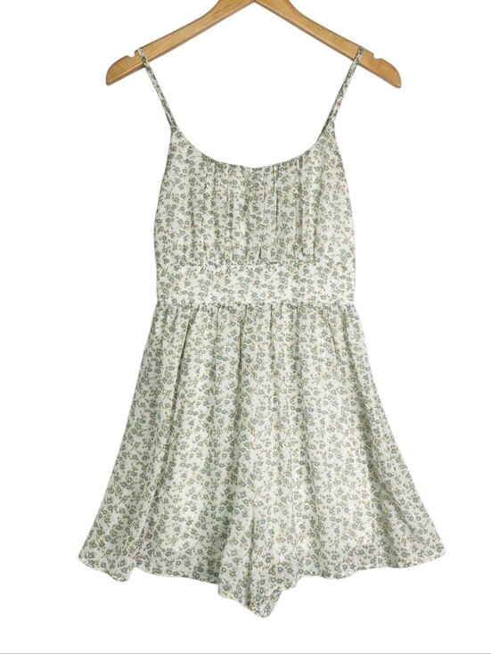 Papaya Dresses & Skirts - Papaya Floral Romper Dress Med Cottagecore Boho Sundress Sage Green Mini Flowy
